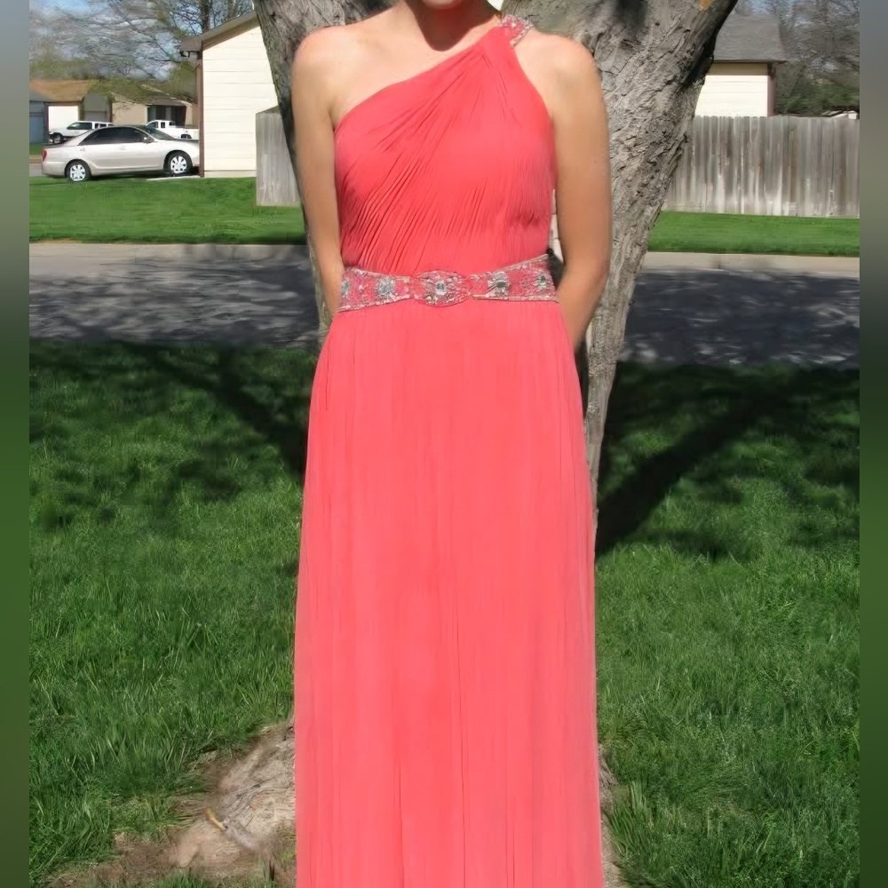 Elegant Coral One-Shoulder Dress